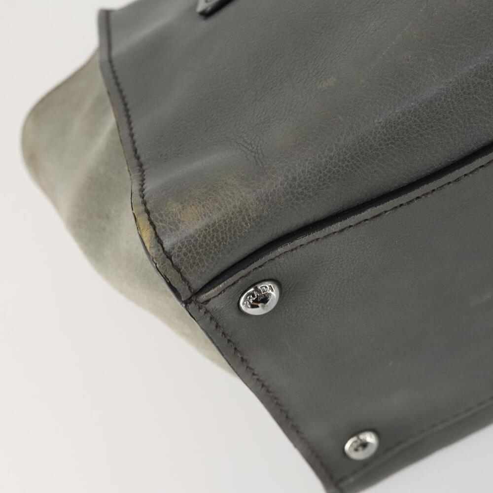 PRADA Studs Hand Bag Suede Leather 2way Gray Silver Auth BA8646 - Picture 10 of 16